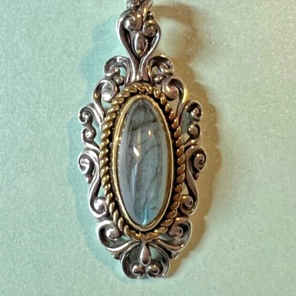 Carolyn Pollack Blue Labradorite Brass Sterling Silver Pendant Enhancer BRANDNEW
